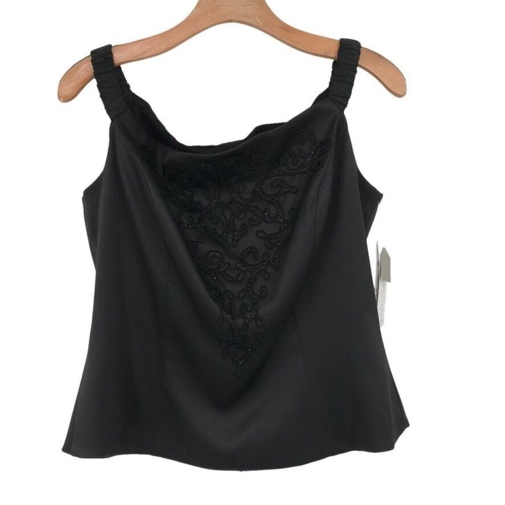 KM Collections Milla Bell Women Tops Blouse Black beaded formal size 14 new $89
